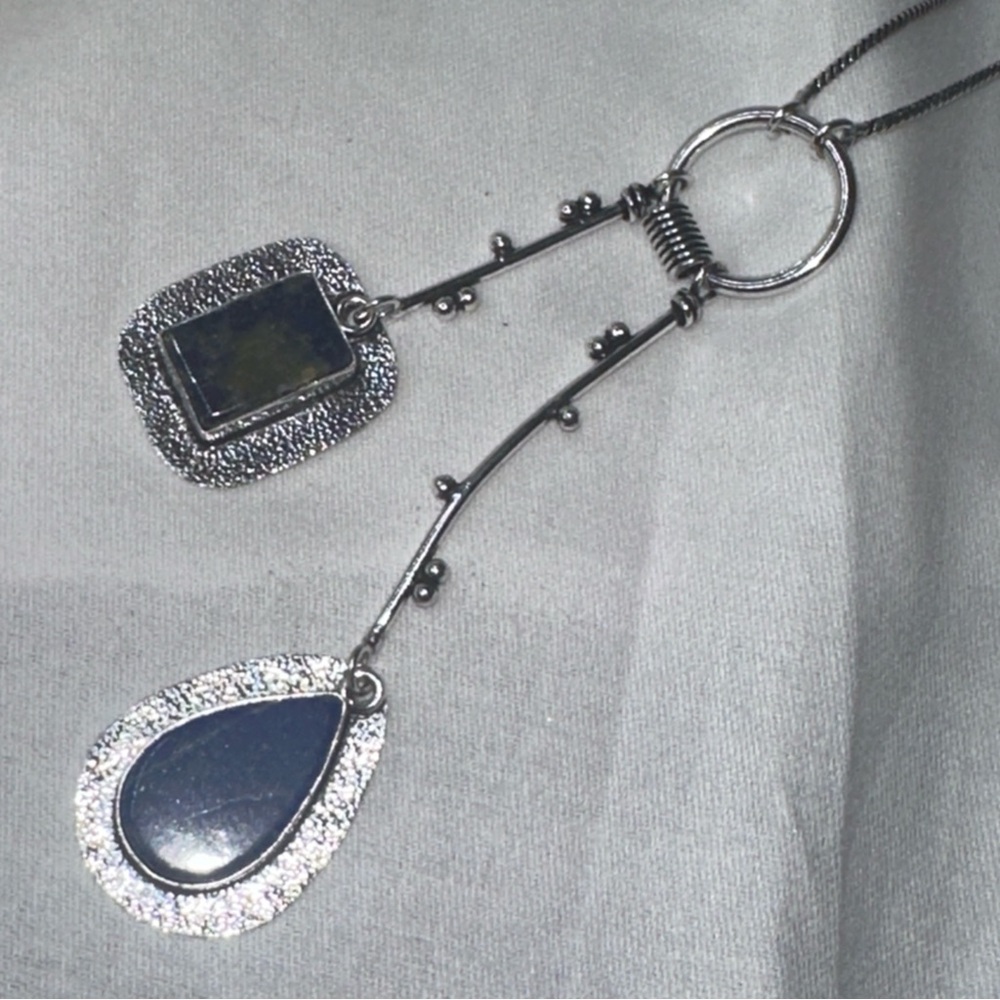Modern Angelite + Ocean Jasper dangle multi-gem handmade statement Necklace